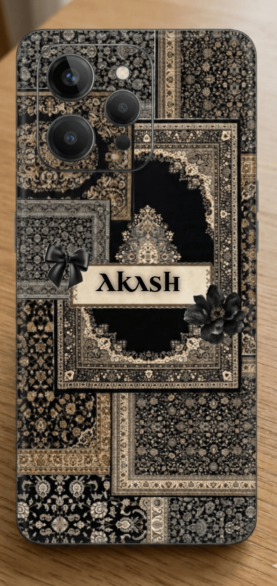 Pashmina Mobile Cover with Customized Name - Royal Black Resin Coated — mobile by Giftistan