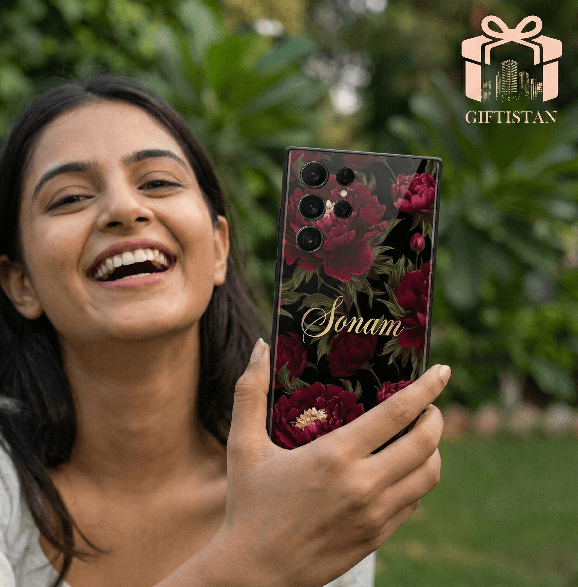 Midnight Red Floral Custom Name Resin Mobile Cover - High Gloss Finish — view 2