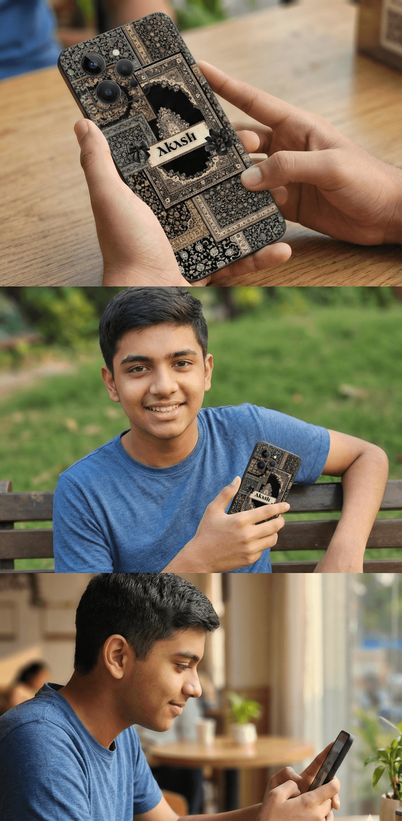 Pashmina Mobile Cover with Customized Name - Royal Black Resin Coated — view 3