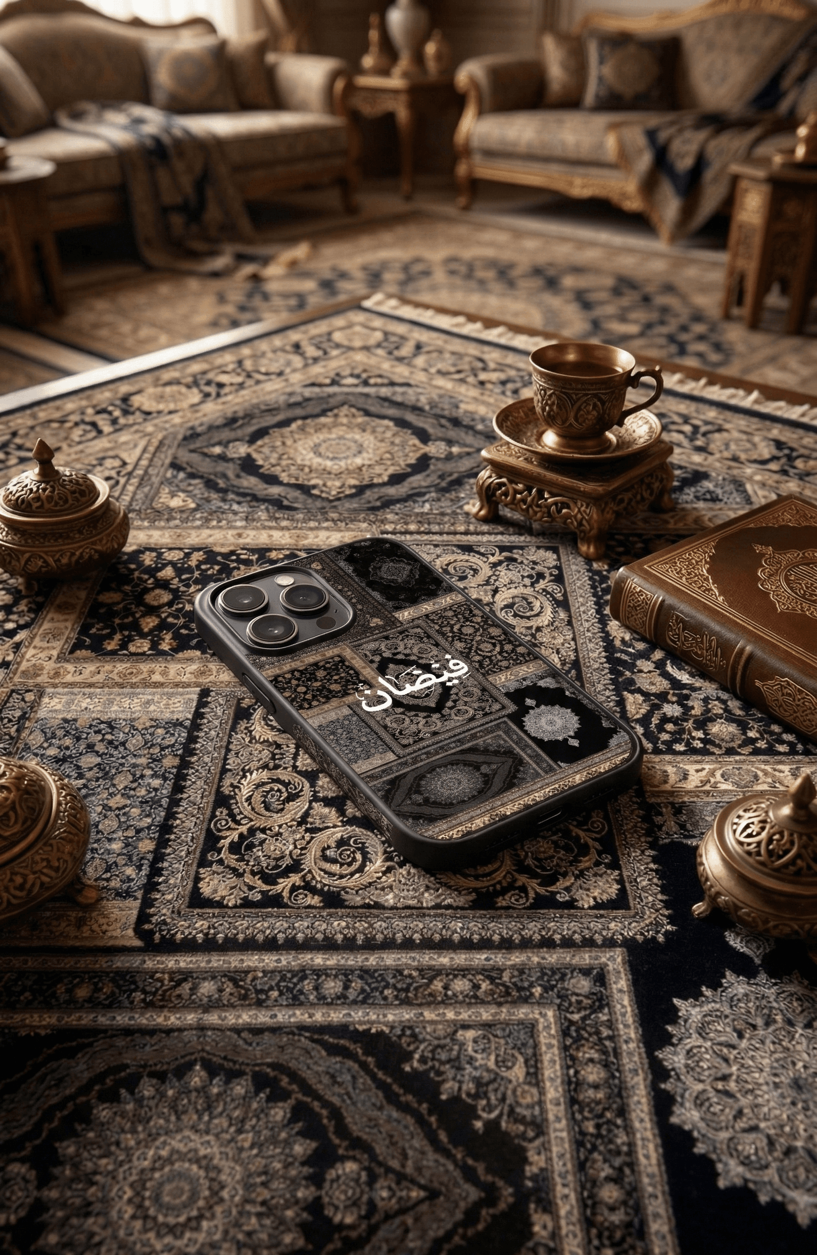 Black Pashmina Mobile Cover with Customized Name - Resin Coated — view 2