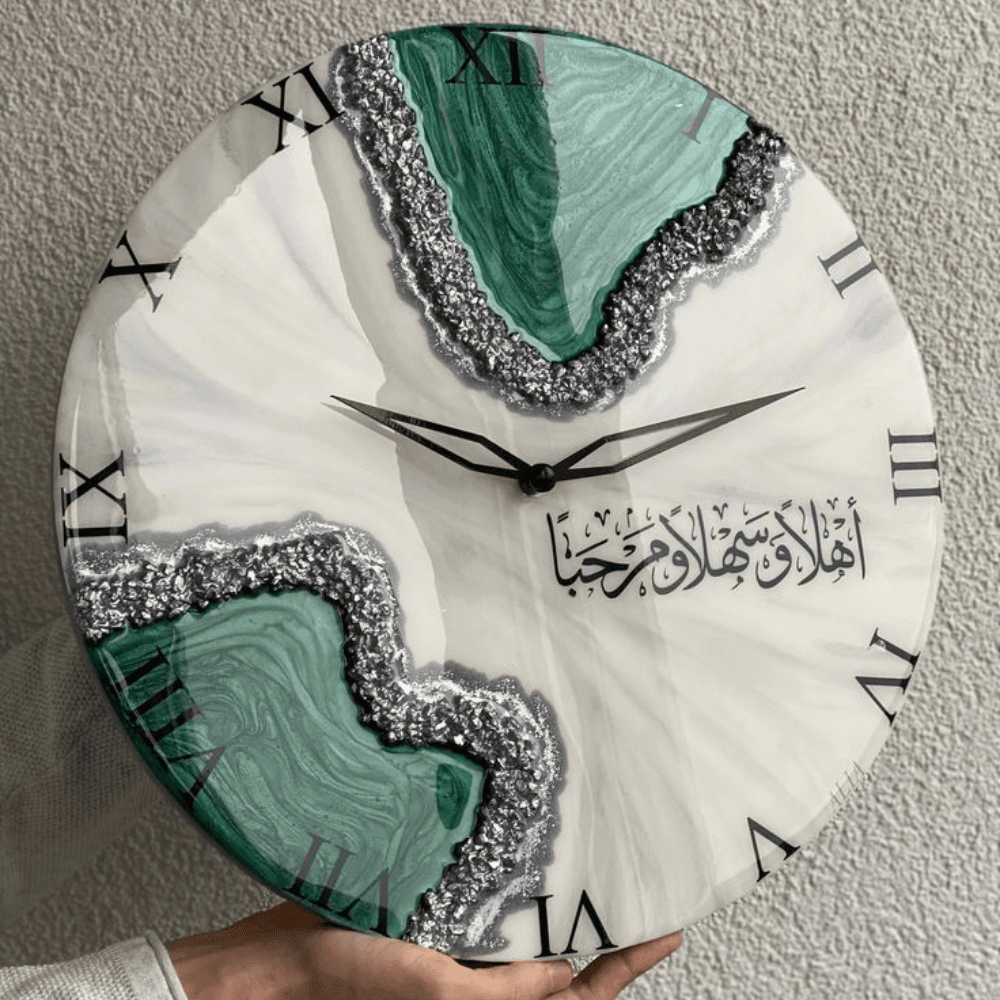 Islamic Wall Clock with Arabic Calligraphy & Malachite Art - 12 Inch — religious by Giftistan