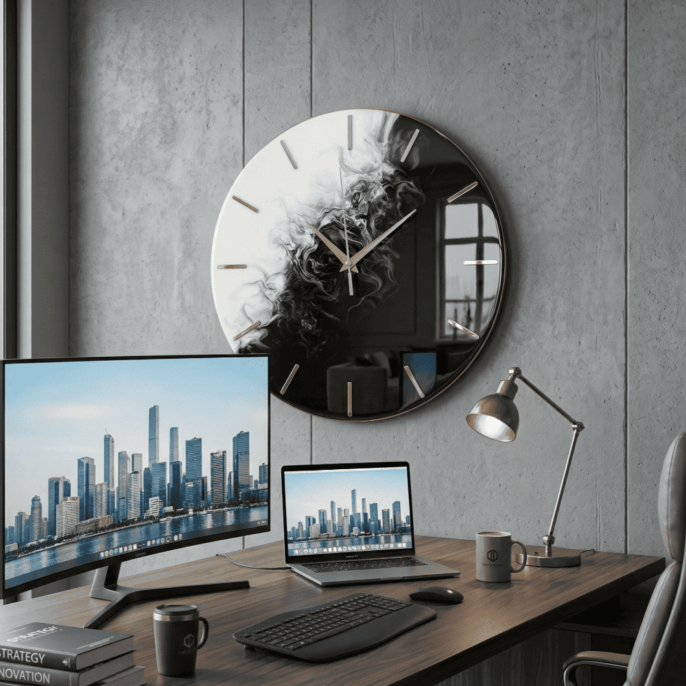 Giftistan Smoke Art Wall Clock | 12x12 Inch | Black & White Yin Yang Design | Modern Home Decor — view 5