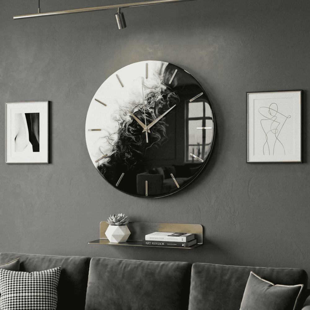 Giftistan Smoke Art Wall Clock | 12x12 Inch | Black & White Yin Yang Design | Modern Home Decor — view 3