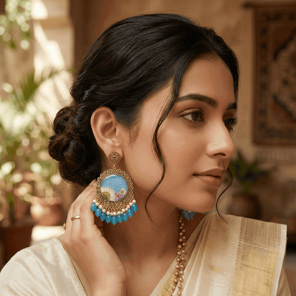 Handcrafted Sky Blue Resin Drop Earrings — view 4