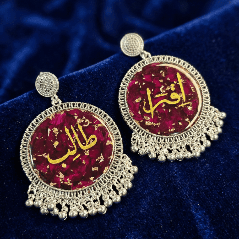 Handcrafted nikah gift — resin rose preservation earrings by Giftistan