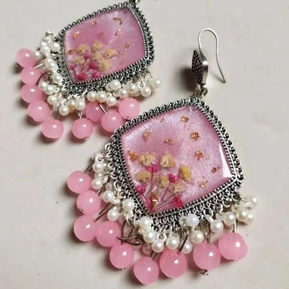 Handcrafted Pink Floral Resin Earrings | GIFTISTAN — view 2