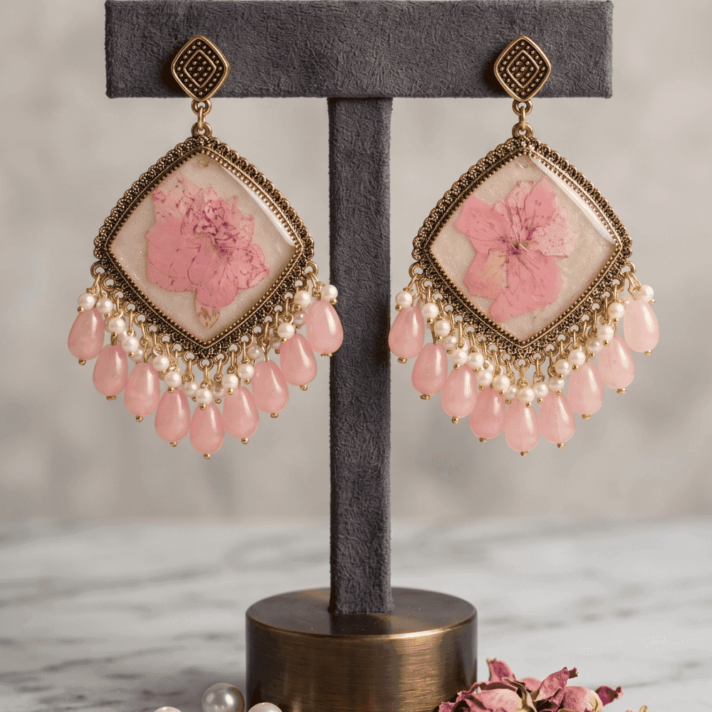 Handcrafted Pressed Daisy Bohemian Resin Earrings — view 2