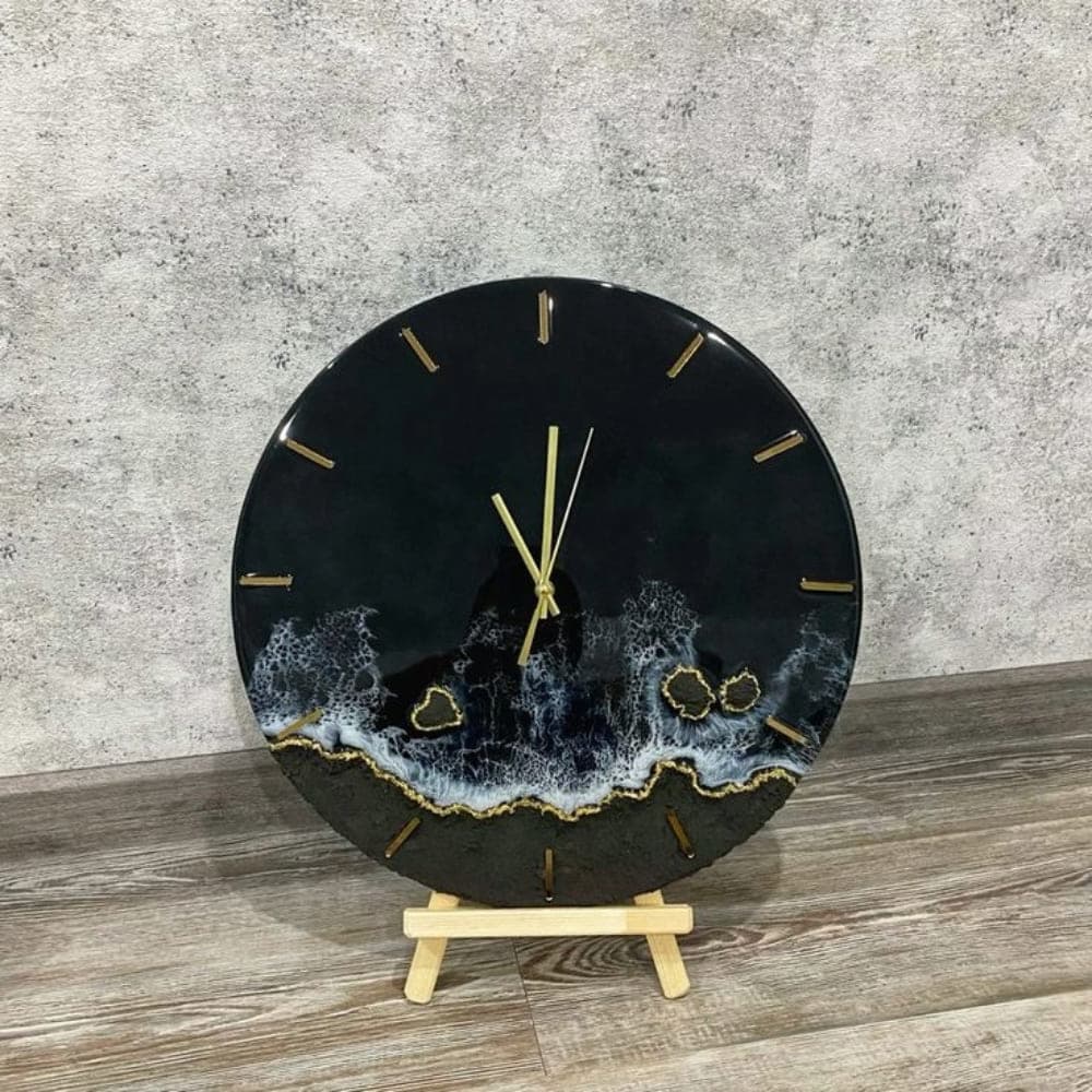 Giftistan Resin Wall Clock | Black Aesthetic | 12x12 Inch | Ocean Art Design | Premium Home Decor | Modern Living Room Clock