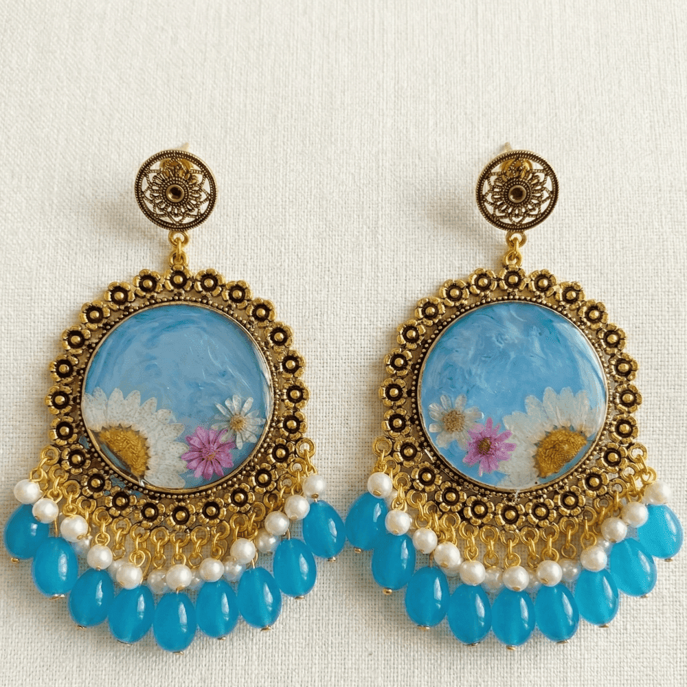 Handcrafted Sky Blue Resin Drop Earrings — jewellery by Giftistan