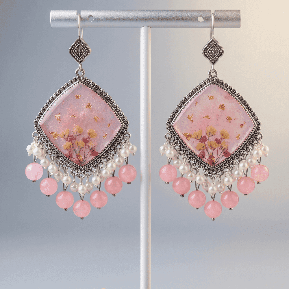 Handcrafted Pink Floral Resin Earrings | GIFTISTAN — jewellery by Giftistan