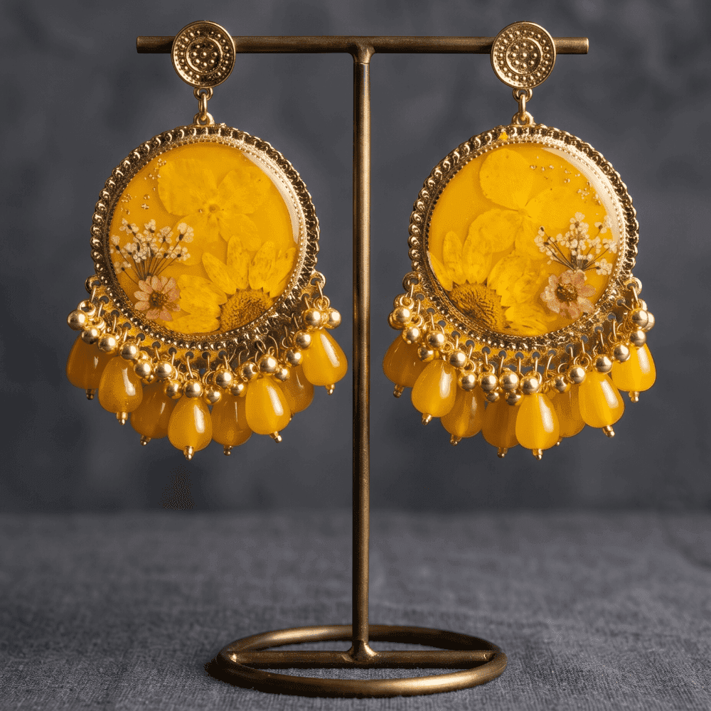Vibrant Sunshine Yellow Pressed Flower Resin Earrings