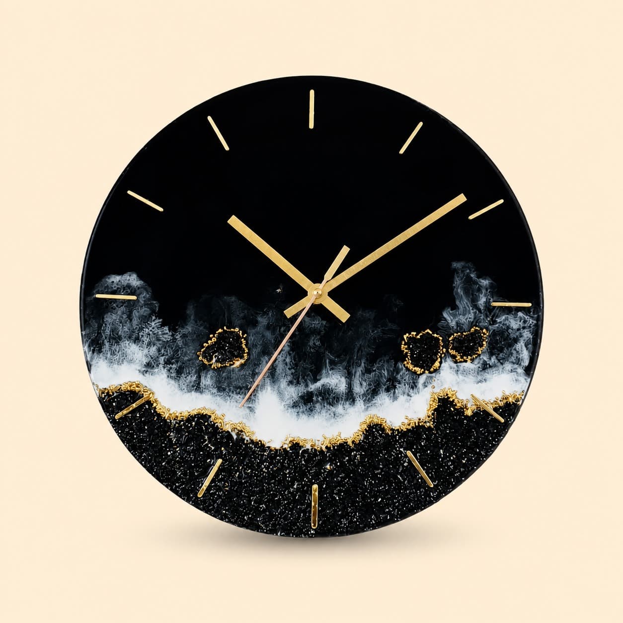Giftistan Resin Wall Clock | Black Aesthetic | 12x12 Inch | Ocean Art Design | Premium Home Decor | Modern Living Room Clock — home by Giftistan
