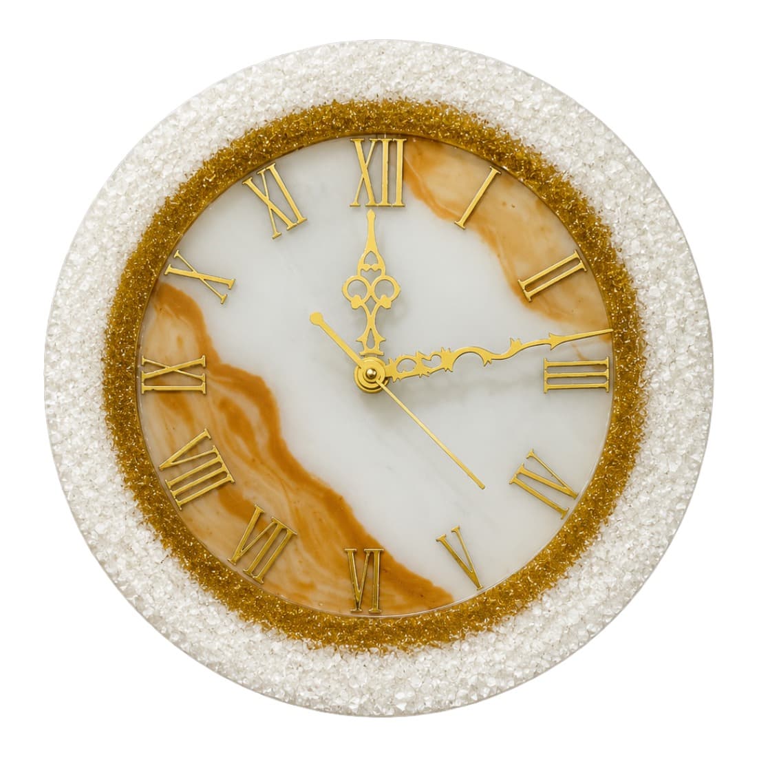 Maharaja Style Gold Resin 12 inch Wall Clock with Marble Finish, Silent Sweep Movement & Acrylic Urdu Numbers — home by Giftistan