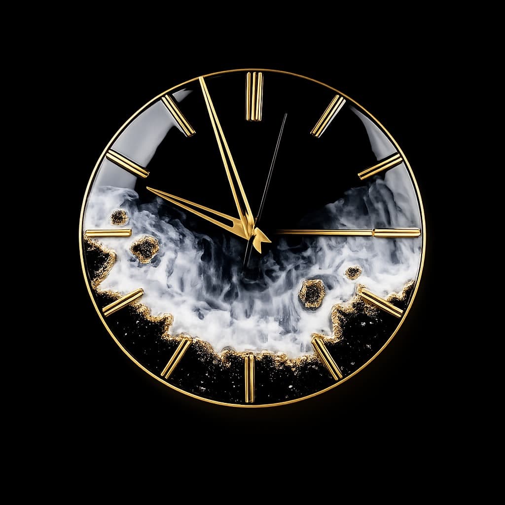 Premium Black Ocean Resin Clock with Valex Style Needle, Line Marker Numbers & Sweep Machine (no tik tik sound) — home by Giftistan