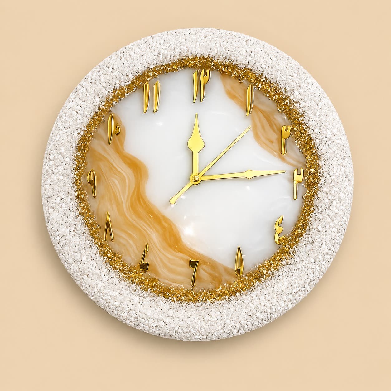 Gold Resin 12 inch Wall Clock with Marble Finish, Sikko Plain Style Needles & Acrylic Urdu Numbers — home by Giftistan