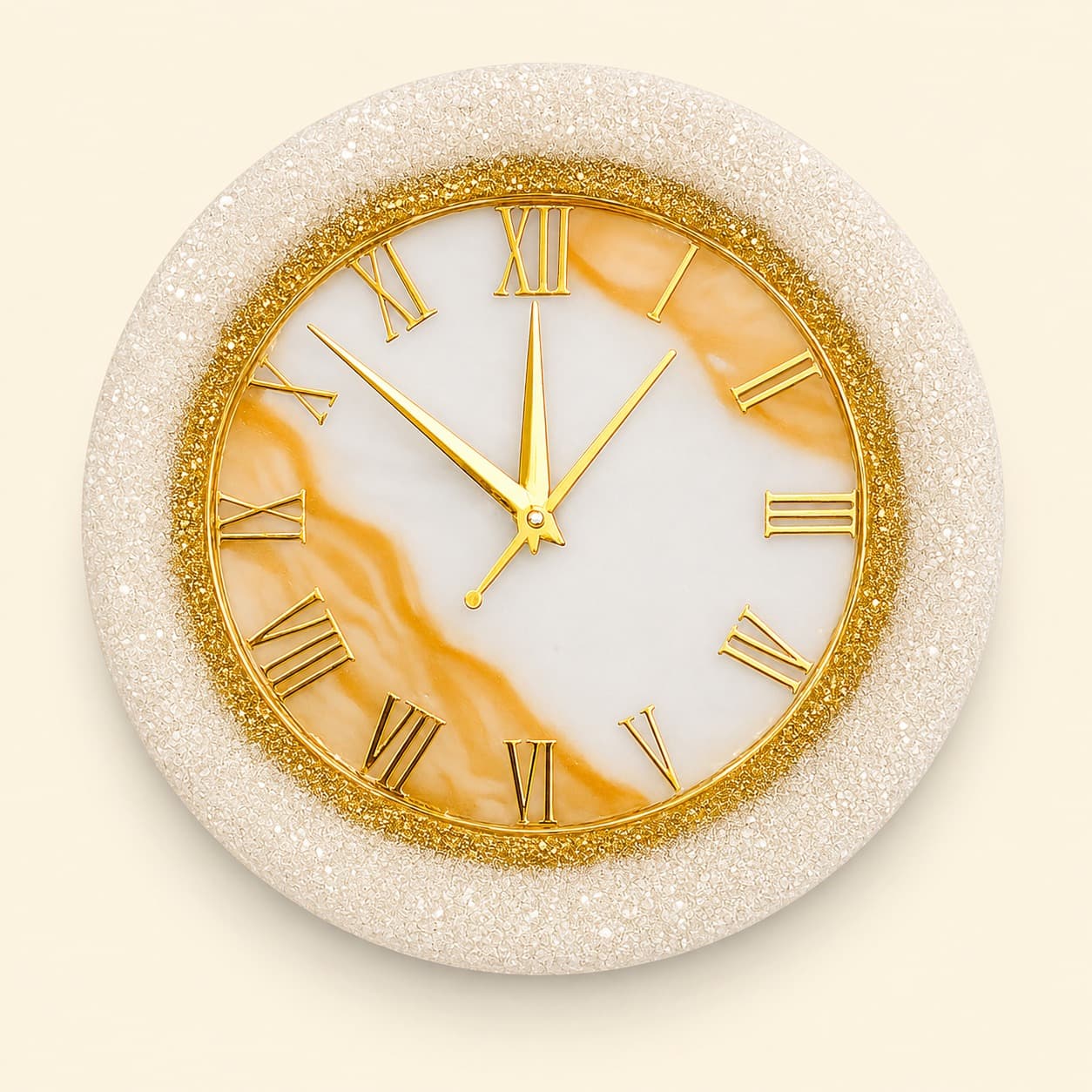 Gold Resin 12 inch Wall Clock with Marble Finish, Valex Style Needles & Acrylic Urdu Numbers — home by Giftistan