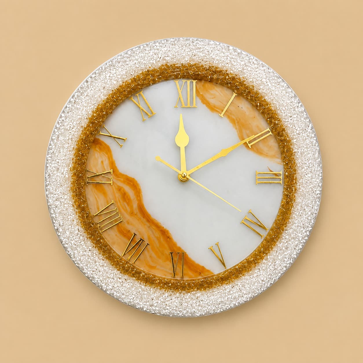 Gold Resin 12 inch Wall Clock with Marble Finish, Sikko Plain Style Needles & Acrylic Roman Numbers — home by Giftistan