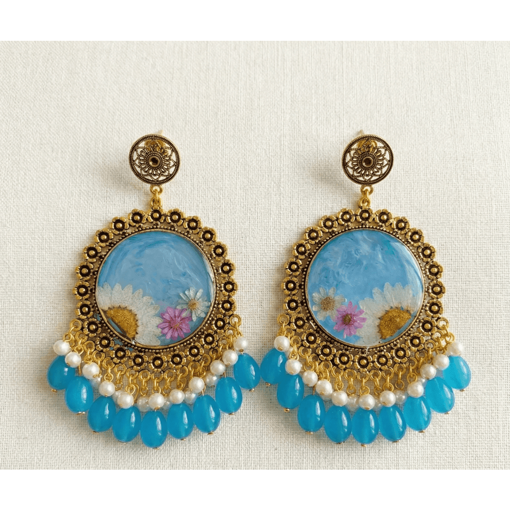 Handcrafted Sky Blue Resin Drop Earrings